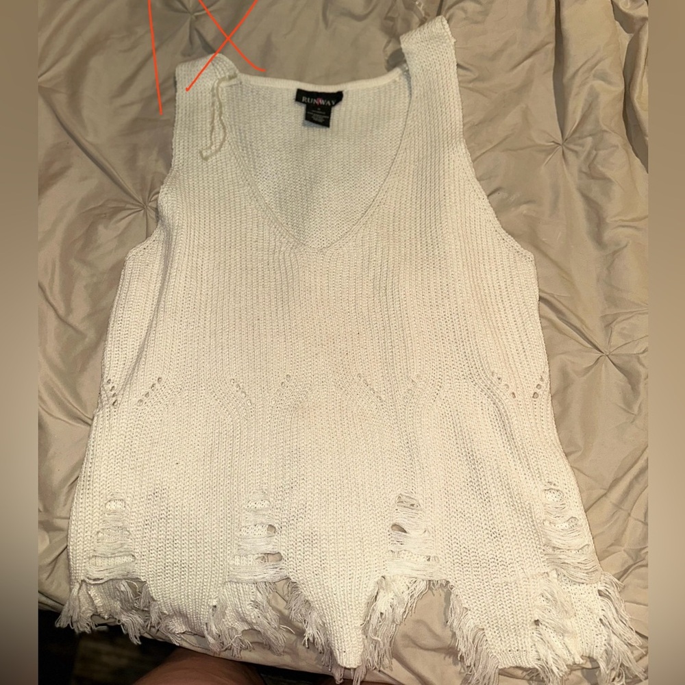 Express White Distressed Knit Tank Top